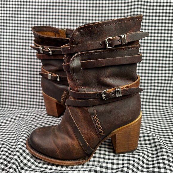 Freebird by Steven Baker Boot Rustic Brown Strappy Western Boho Women's Size 8 - Picture 1 of 8